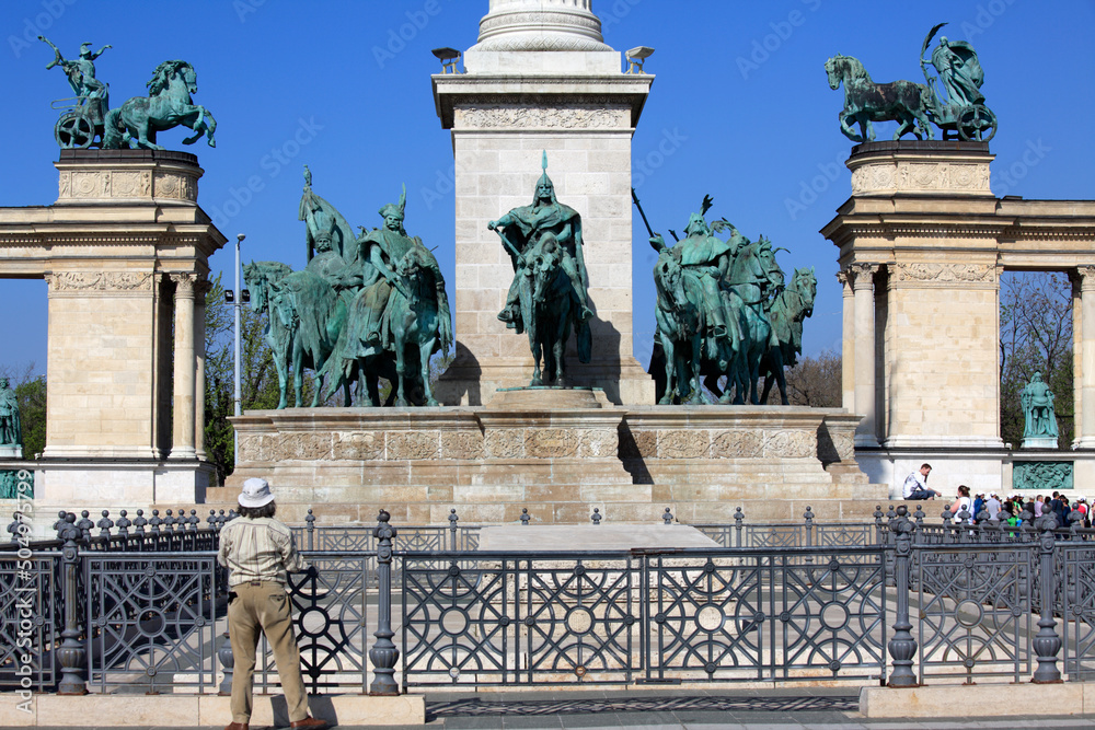 Fototapeta premium Detail of Millennium Memorial monument at Heroes' Square, Budapest, Hungary