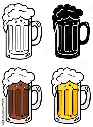 Beer Stein Mug with Head Clipart Set - Outline, Silhouette, Light and Dark