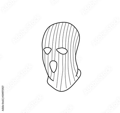 Vector isolated balaclava thief hat with hols for eyes and mouth colorless black and white contour line drawing