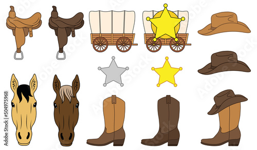 Country Western Clipart Bundle - Wagon, Horse, Saddle, Boots, Hat and Star