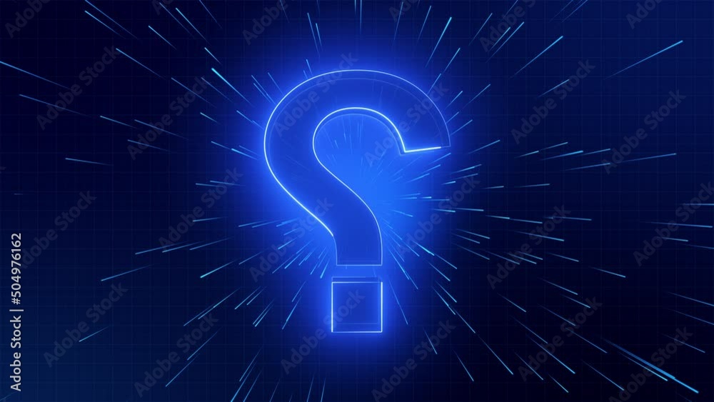 Big digital question mark seamless loop animation. High tech 3D big sign for doubts ask confusing questions. Cyberspace blue theme with moving particles. Motion graphics animation.