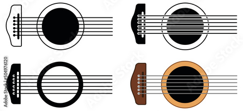 Acoustic Guitar Strings Clipart Set - Outline, Silhouette and Color