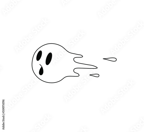 Vector isolated flying liquid particle or drop with eyes and mouth colorless black and white contour line drawing