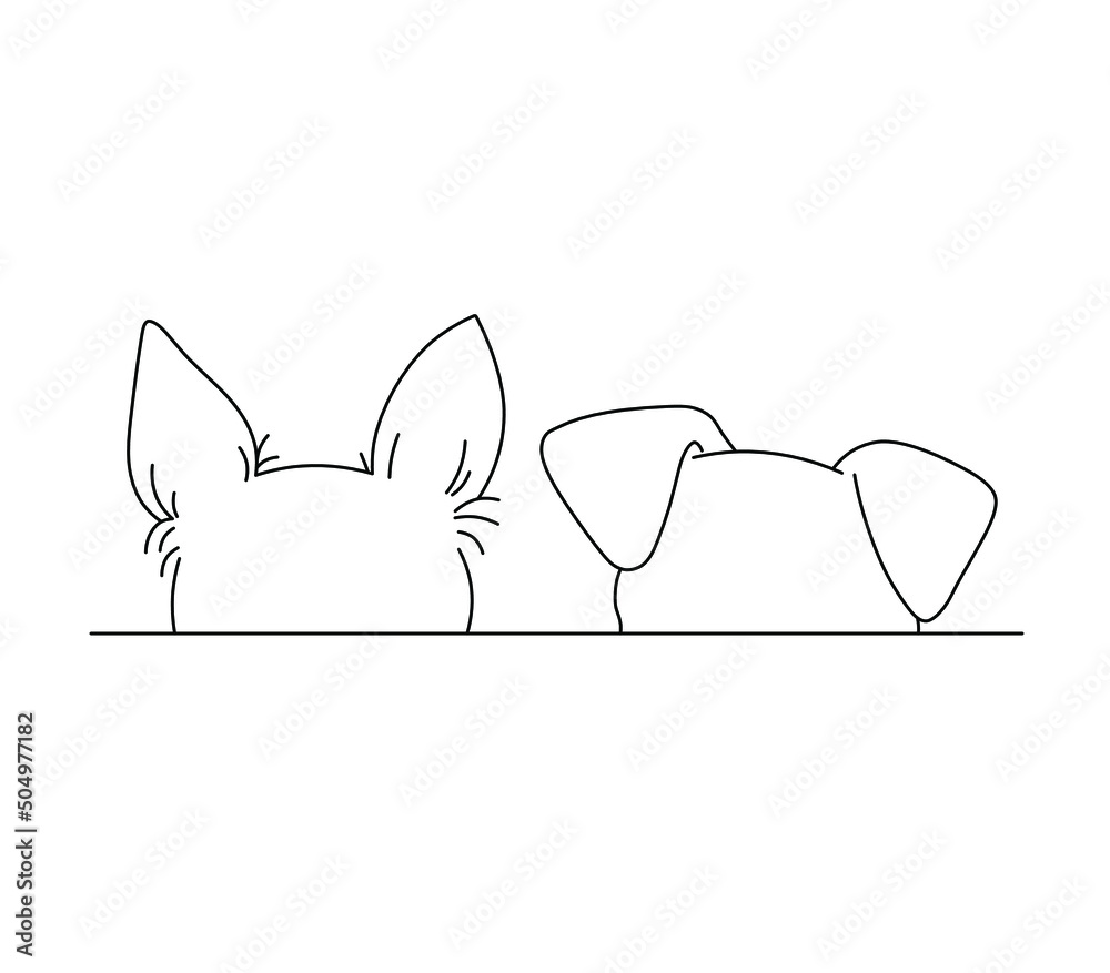 Vector isolated dog ears sticking out from behind the line shelter