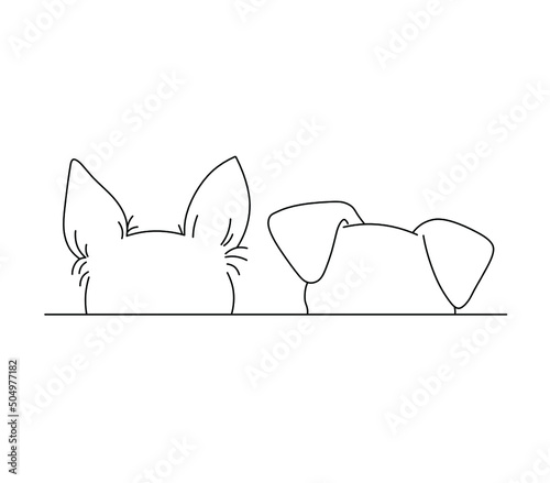 Vector isolated dog ears sticking out from behind the line shelter colorless black and white contour line drawing