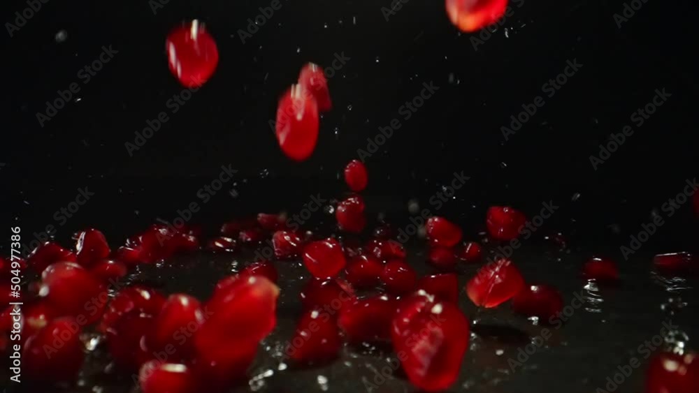 Falling pomegranate fruit seeds. Powerful antioxidant.