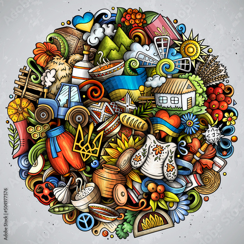 Ukraine cartoon vector doodles illustration.