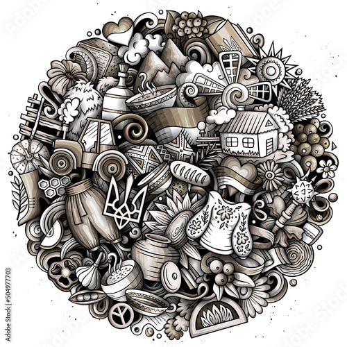 Ukraine cartoon vector doodles illustration.
