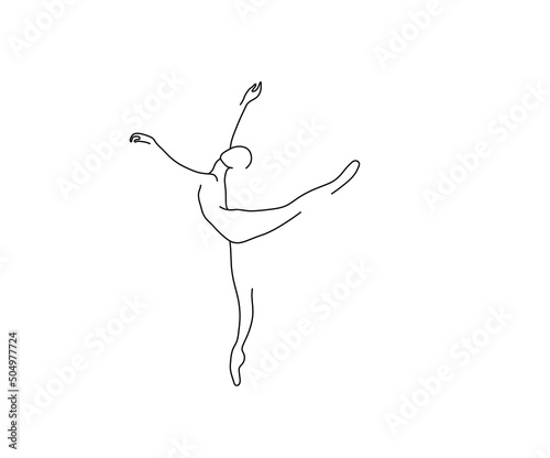 Vector isolated ballet danser man contour line silhouette drawing. Colorless black and white ballet dancer in pose outline hand drawing sketch.