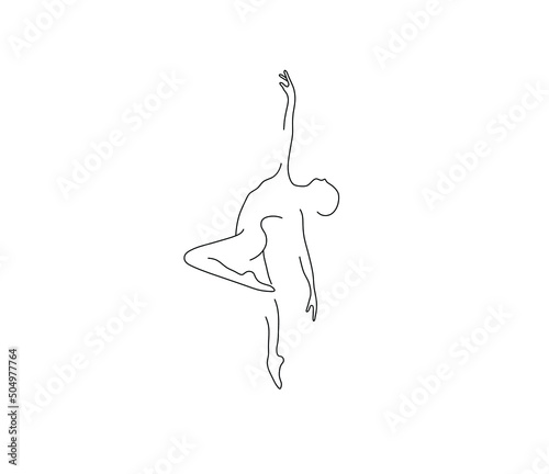 Vector isolated ballet danser man contour line silhouette drawing. Colorless black and white ballet dancer in pose outline hand drawing sketch.