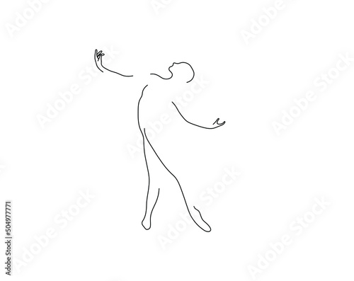 Vector isolated ballet danser man contour line silhouette drawing. Colorless black and white ballet dancer in pose outline hand drawing sketch.