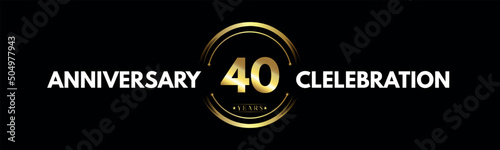 40 years anniversary gold and white color with circle ring isolated on black background for anniversary celebration event, birthday party, brochure, web, greeting card. 40 Year Anniversary Logotype