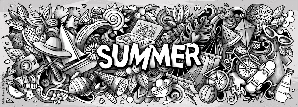 Summer hand drawn cartoon doodle illustration.
