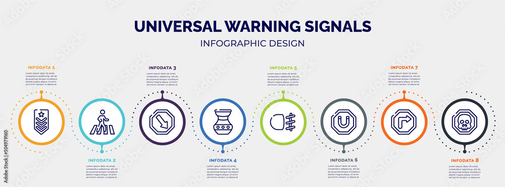 infographic for universal warning signals concept. vector infographic template with icons and 8 option or steps. included explosive, crossing, keep right, native american pot, fog light, magnet, infographic for universal warning signals concept. vector infographic template with icons and 8 option or steps. included explosive, crossing, keep right, native american pot, fog light, magnet,