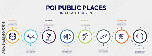 infographic for poi public places concept. vector infographic template with icons and 8 option or steps. included railroad crossing, children on teeter totter, no turn right, car light, running,