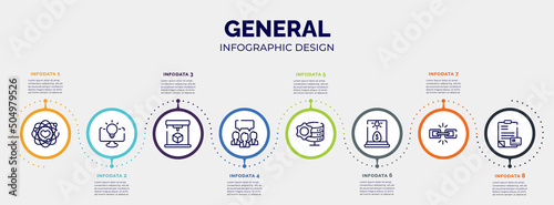 infographic for general concept. vector infographic template with icons and 8 option or steps. included core values, business intelligence, 3d printing, group opinion, data engineering, business