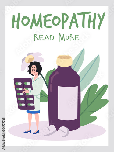 Vertical web banner about homeopathy flat style, vector illustration