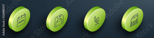 Set Isometric line Calendar, Floppy disk, Office chair and Paper shredder icon. Vector