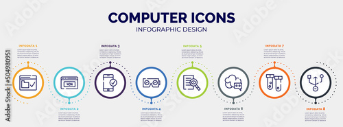 infographic for computer icons concept. vector infographic template with icons and 8 option or steps. included web security, 404, successful connection, virtual reality, investigation, cloud
