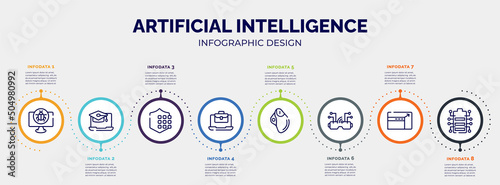 infographic for artificial intelligence concept. vector infographic template with icons and 8 option or steps. included cracker, online university, passkey, job opportunities, trackball, vr goggles,