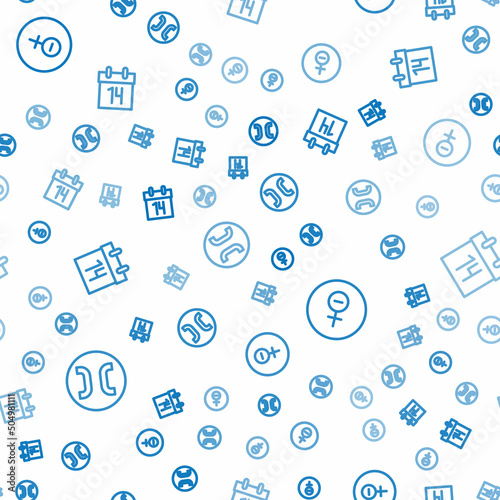Set line Pisces zodiac, Venus symbol and Calendar on seamless pattern. Vector