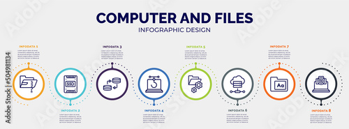 infographic for computer and files concept. vector infographic template with icons and 8 option or steps. included compressed file, ssd, data transfer, phishing, folder management, online server,