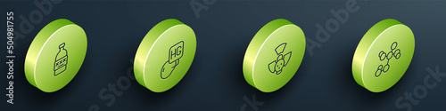 Set Isometric line Poisoned alcohol, Drop of mercury, Radioactive and Chemical formula icon. Vector