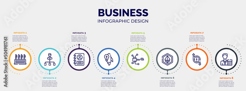infographic for business concept. vector infographic template with icons and 8 option or steps. included pen container, hierarchical structure, personal profile, start up, digital key, ,