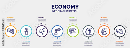 infographic for economy concept. vector infographic template with icons and 8 option or steps. included refund, old watch, coworking, apology, authorization, retailer, permission, money flow