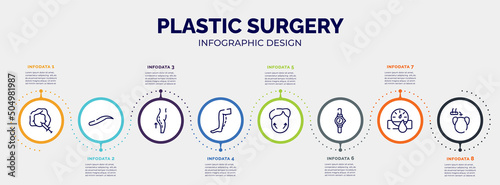 infographic for plastic surgery concept. vector infographic template with icons and 8 option or steps. included mesotherapy, eyebrows, lifting, calf, genioplasty, wrist watch, hydrometer, hair