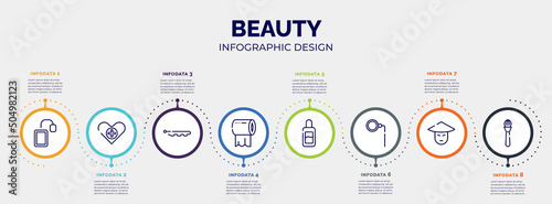 infographic for beauty concept. vector infographic template with icons and 8 option or steps. included tea bag, health care, hair pins, tissue paper, makeup remover, monocle, asian, make editable