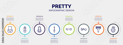 infographic for pretty concept. vector infographic template with icons and 8 option or steps. included bellybutton, remover, avocado, lima, lashes, cardiogram, afro pick, doser editable vector.