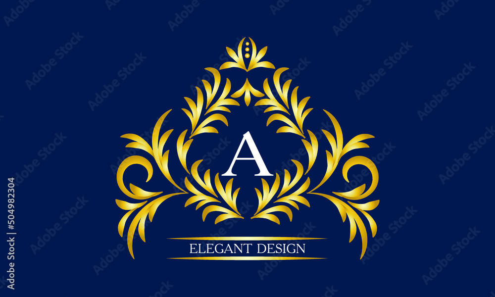 Elegant monogram for cards, invitations, menus, labels with the letter A on a dark background. Exquisite design of pages, business sign, boutiques, cafes, hotels, wedding invitations.