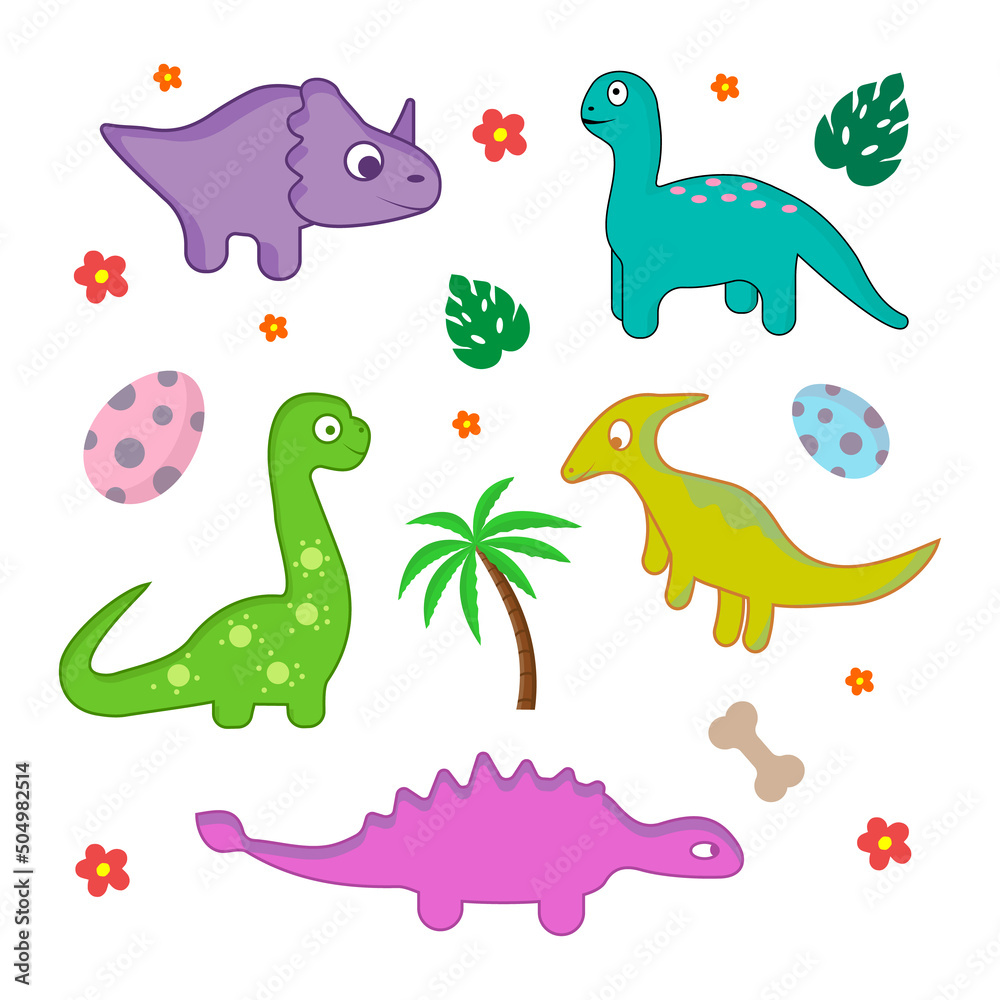 set of kids illustrations of dinosaurs vector illustration design