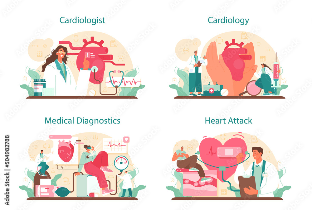 Cardiologist concept set. Idea of heart medical diagnostic and treatment. Cardiologist concept set. Idea of heart medical diagnostic and treatment.