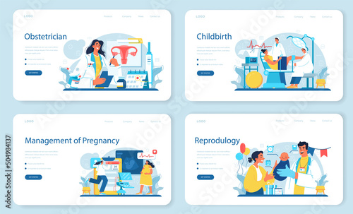 Obstetrician web banner or landing page set. Reproductologist