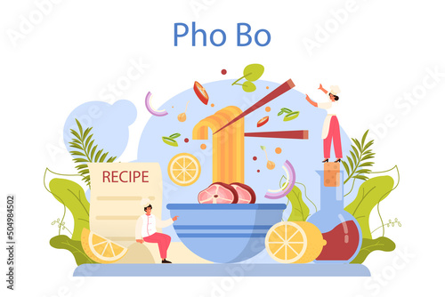 Pho bo concept. Vietnamese soup in a bowl. Traditional spicy meal