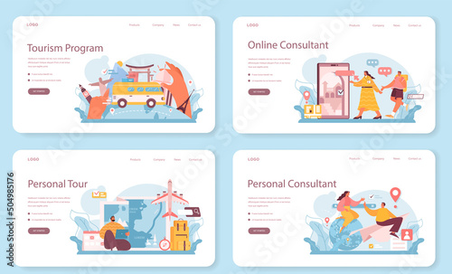 Tourism program web banner or landing page set. Agent creating