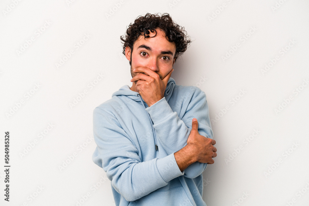Young caucasian man isolated on white background scared and afraid. Young caucasian man isolated on white background scared and afraid.