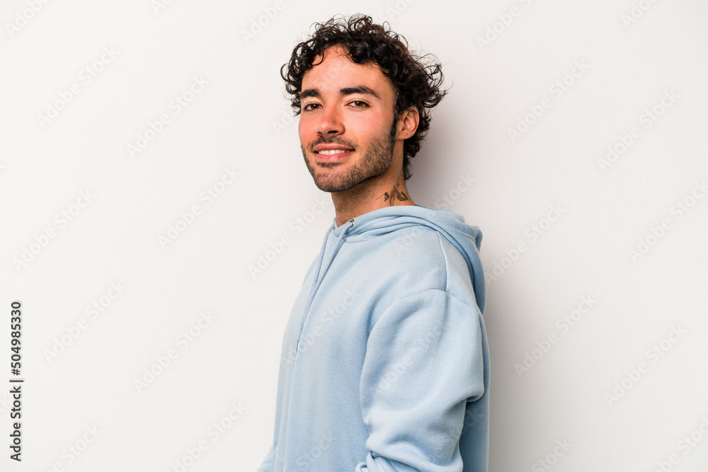 Young caucasian man isolated on white background confident keeping hands on hips. Young caucasian man isolated on white background confident keeping hands on hips.