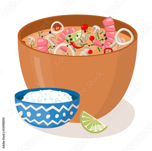 Tom Yum Goong or Khung illustration. Thai sour and spicy soup photo