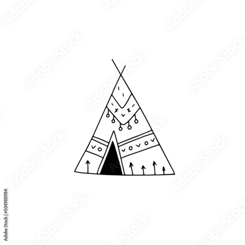 Nursery wall decor of wigwam . Boho style drawing print. Vector illustration.