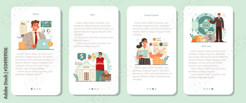 Banker or banking mobile application banner set. Idea of finance income