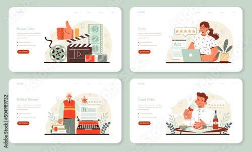Professional critic concept web banner or landing page set. Journalist