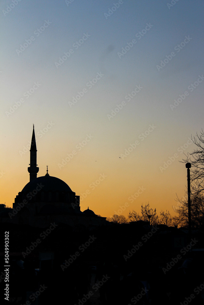 sunset with a mosque