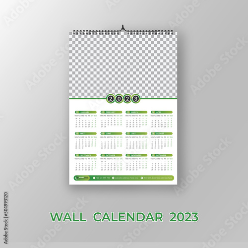 One Page Wall Calendar 2023, A3 size with bleed, Print ready, 300 dpi, fully editable