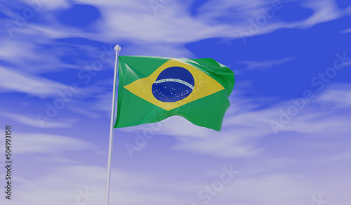 Brazil Flag during Daylight and beautiful sky - 3D Illustration