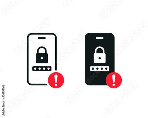 Password security warning on phone. Vector illustration