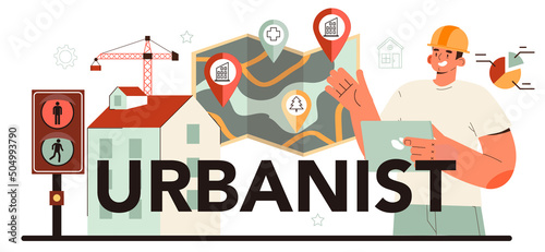 Urbanist typographic header. Architect studying and developing