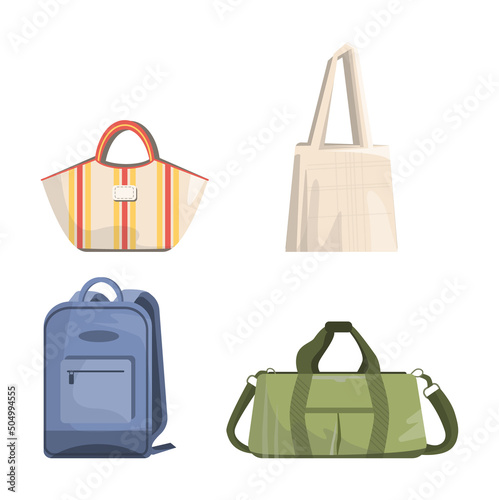 Set of travel bags for vacation. Various luggage bags, backpack